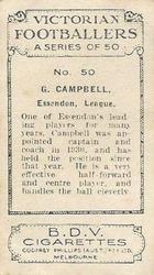 1933 Godfrey Phillips B.D.V. Victorian Footballers (A Series of 50) #50 Garnet Campbell Back